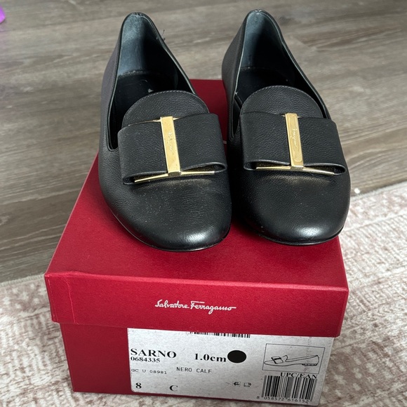Salvatore Ferragamo Shoes - Salvatore Ferragamo Black Loafers with Gold Accent - never worn